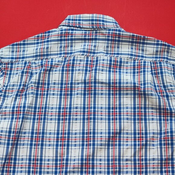 IZOD button down short sleeve shirt white blue red plaid men's size L - Picture 4 of 5